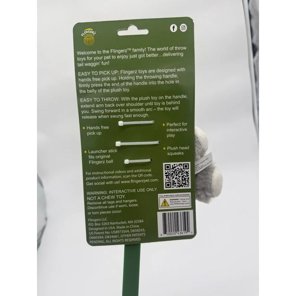 Furry Flingerz Dog Toy Plush Throw Toy Launch Stick Hands Free Fetch